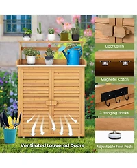 Slickblue Outdoor Potting Bench Workstation Table with Galvanized Metal Countertop for Garden-Natural
