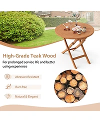 Slickblue 31.5 Inch Folding Patio Indonesia Teak Wood Round Coffee Table