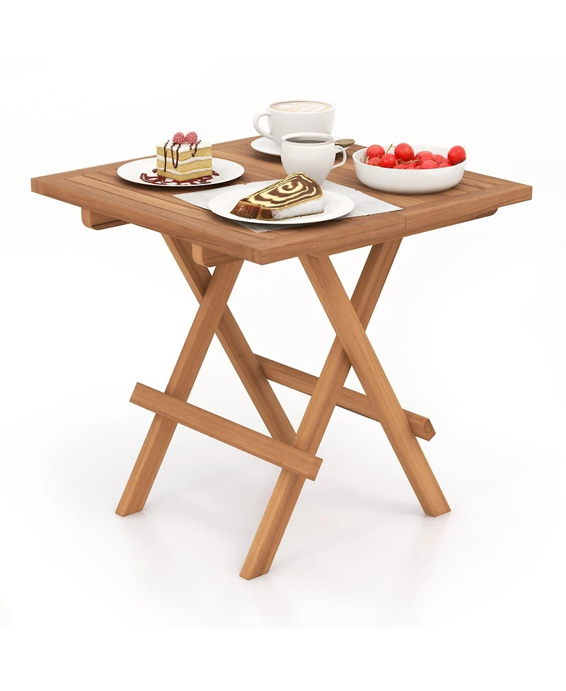 Slickblue Square Patio Folding Table Indonesia Teak Wood with Slatted Tabletop Portable for Picnic