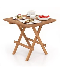 Slickblue Square Patio Folding Table Indonesia Teak Wood with Slatted Tabletop Portable for Picnic