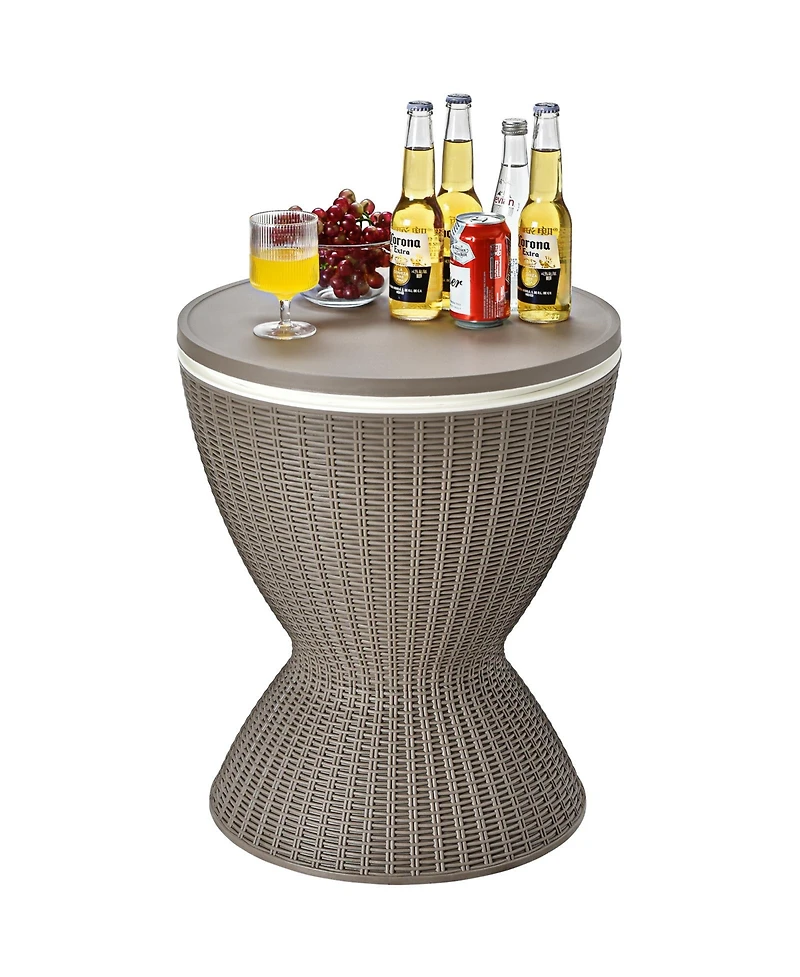 Slickblue 3 in 1 8 Gallon Patio Rattan Cooler Bar Table with Adjust Ice Bucket
