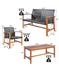 Costway 8PCS Outdoor Patio Rattan Furniture Set Acacia Wood Frame Sofa Loveseat Garden