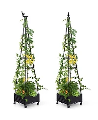 Slickblue Garden Obelisk Trellis with Self-Drainage System for Climbing Plants-Black