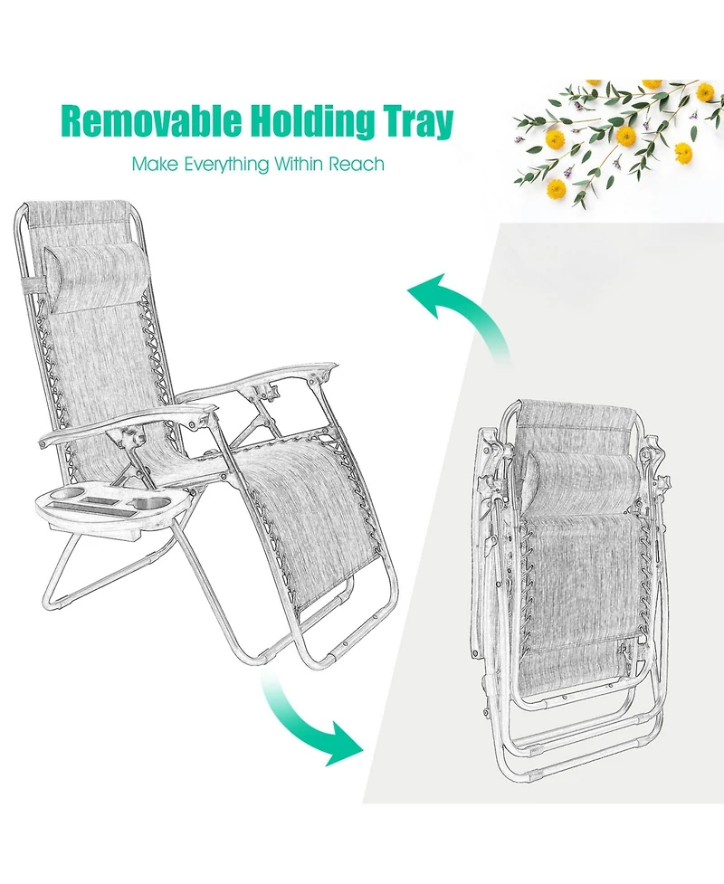 Slickblue 2 Pieces Folding Lounge Chair with Zero Gravity