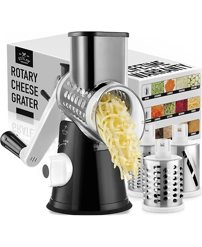 Rotary Cheese Grater 3 Blade Cheese Shredder with Reinforced Suction & 3 Interchangeable Drums