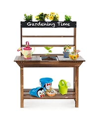 Slickblue Wooden Potting Bench Table Outdoor Mud Kitchen with Solid Fir Wood Frame