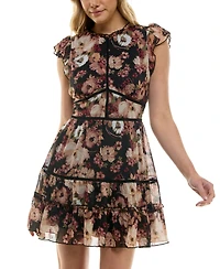 Trixxi Juniors' Printed Tiered-Ruffle Short-Sleeve Dress