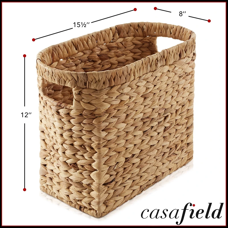 Casafield Magazine Holder Basket with Handles - Oval Seagrass Storage Bin for Bathroom, Home Office Natural