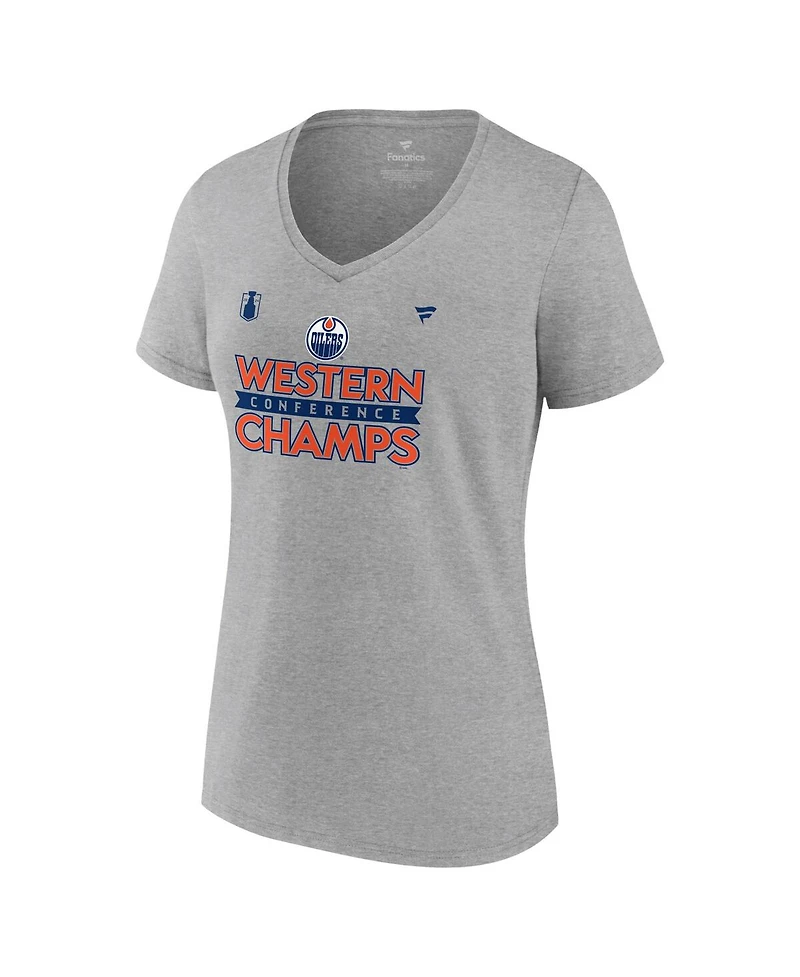Fanatics Women's Steel Edmonton Oilers 2024 Western Conference Champions Locker Room V-Neck T-Shirt