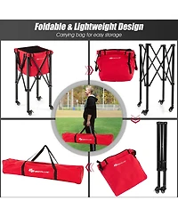 Foldable Tennis Ball Hopper Basket Portable Travel Teaching Cart with Wheels & Bag