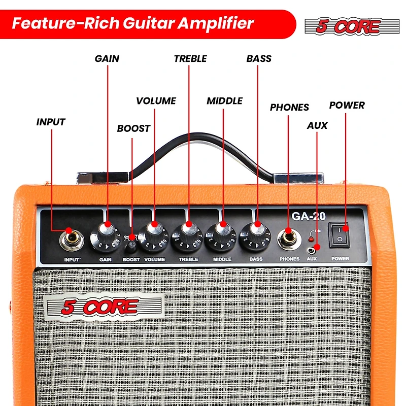 5 Core Guitar Amp 20W Amplifier for Electric Bass Acoustic Practice Amps Small Portable Mini Amplificador para Bajo with Built in Effects