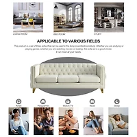 Streamdale Furniture Beige Velvet Sofa with Tufted Arms and Metal Legs