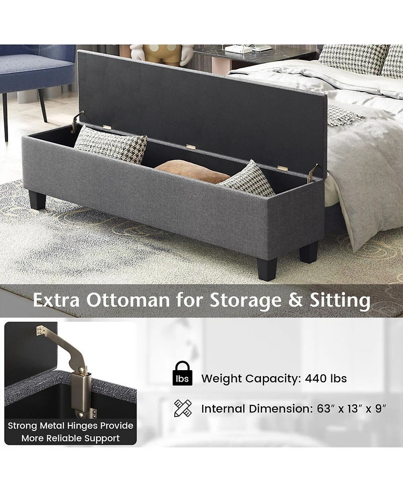 Queen Upholstered Bed Frame with Ottoman Storage-Queen Size