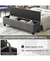 Queen Upholstered Bed Frame with Ottoman Storage-Queen Size