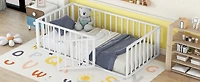Streamdale Twin Metal Floor Bed Frame with Fence and Door, White