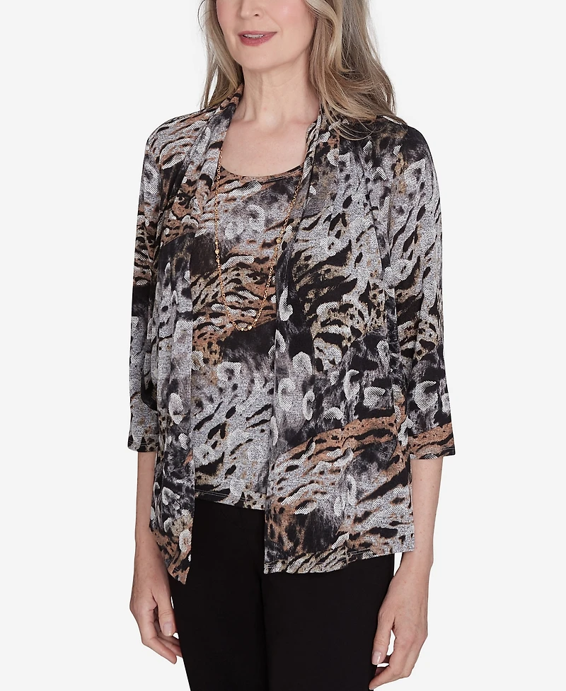 Alfred Dunner Classic Animal Melange Two in One Top