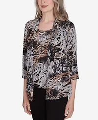Alfred Dunner Classic Animal Melange Two in One Top