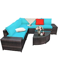 Costway 6PCS Rattan Furniture Set Conversation Cushioned Sofa Armrest Garden