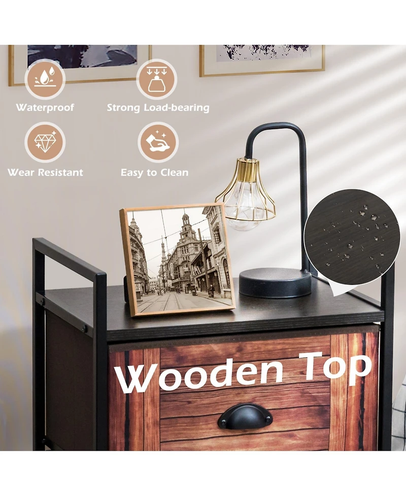 Sugift Industrial 3-Layers Fabric Dresser with Fabric Drawers and Steel Frame