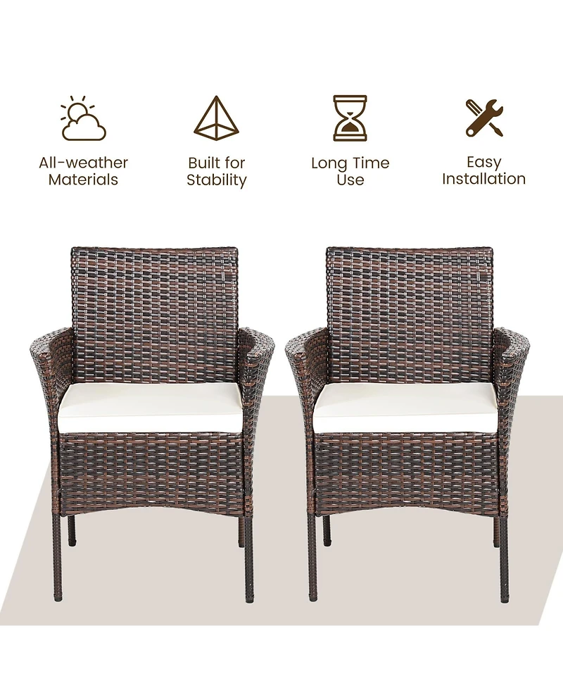 2 Pieces Outdoor Pe Rattan Armchairs with Removable Cushions