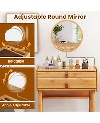 Sugift Bamboo Makeup Vanity Table with Mirror with 2 Storage Drawers