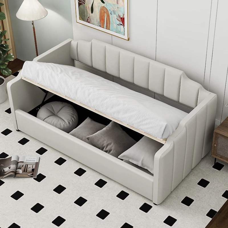 Streamdale Upholstered Daybed with Underneath Storage, Twin Size, White