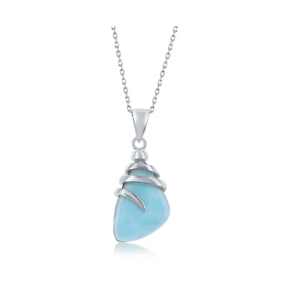 Caribbean Treasures Sterling Silver Irregular Shaped Larimar Twist Design Pendant