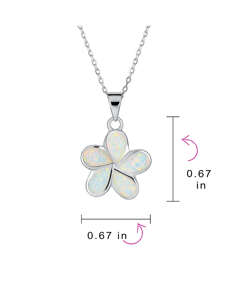 Bling Jewelry White Synthetic Opal Hawaiian Flower Plumeria Necklace Pendant Sterling Silver