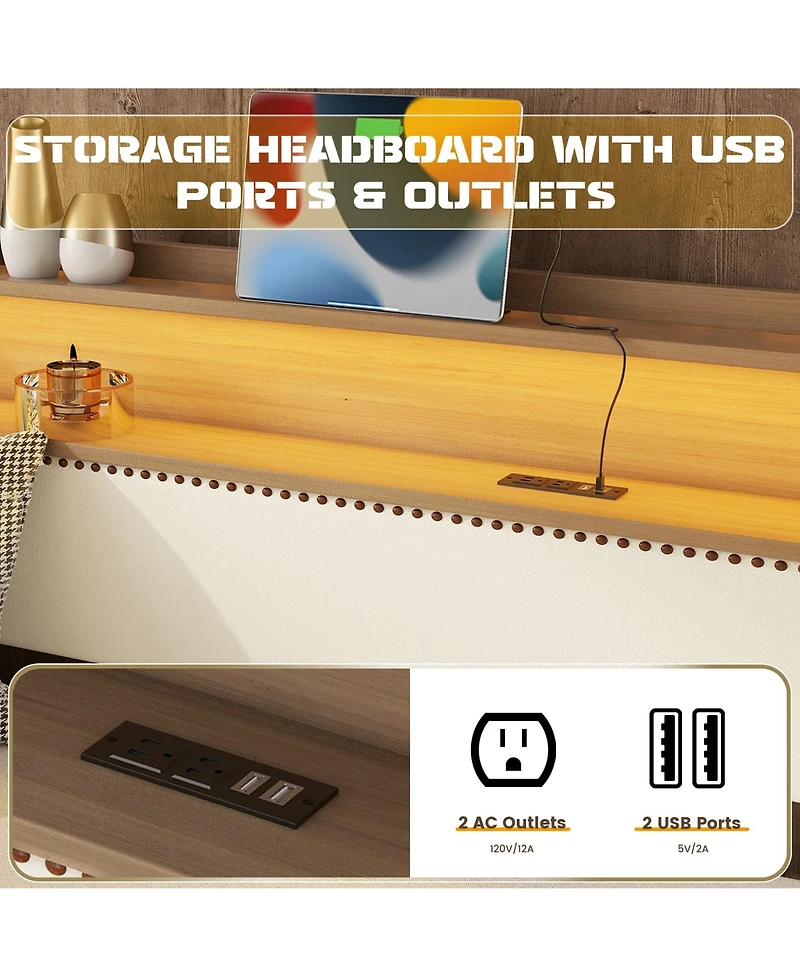 Simplie Fun Twin Size Daybed with Trundle, Upholstered Daybed with Charging Station and Led Lights, White