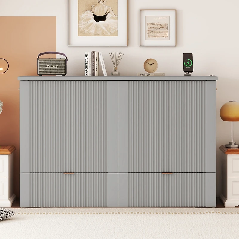 Streamdale Murphy Bed with Drawer, Sockets, Usb Ports in Gray