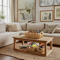 Casafield (Set of 2) Seagrass Oval Storage Baskets with Wooden Handles - Large Woven Bin Organizers Natural