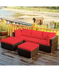 5PCS Patio Rattan Furniture Set Sectional Conversation Set Ottoman Table
