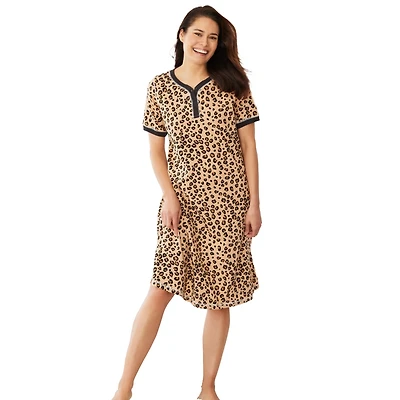 Dreams & Co. Women's Plus Short Henley Sleepshirt