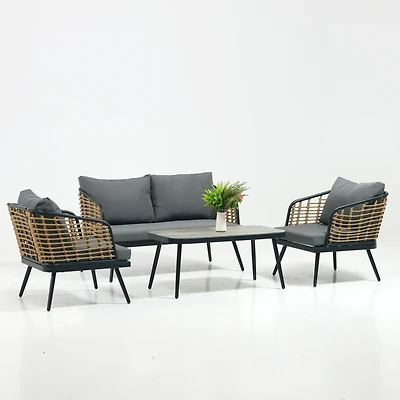 Streamdale Exquisite Hand-woven Rattan Patio Furniture with Glass Tabletop