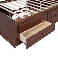 Simplie Fun Full Size Wooden Captain Bed with Built-in Storage Shelves, 4 Drawers and 2 Cabinets, Antique Brown