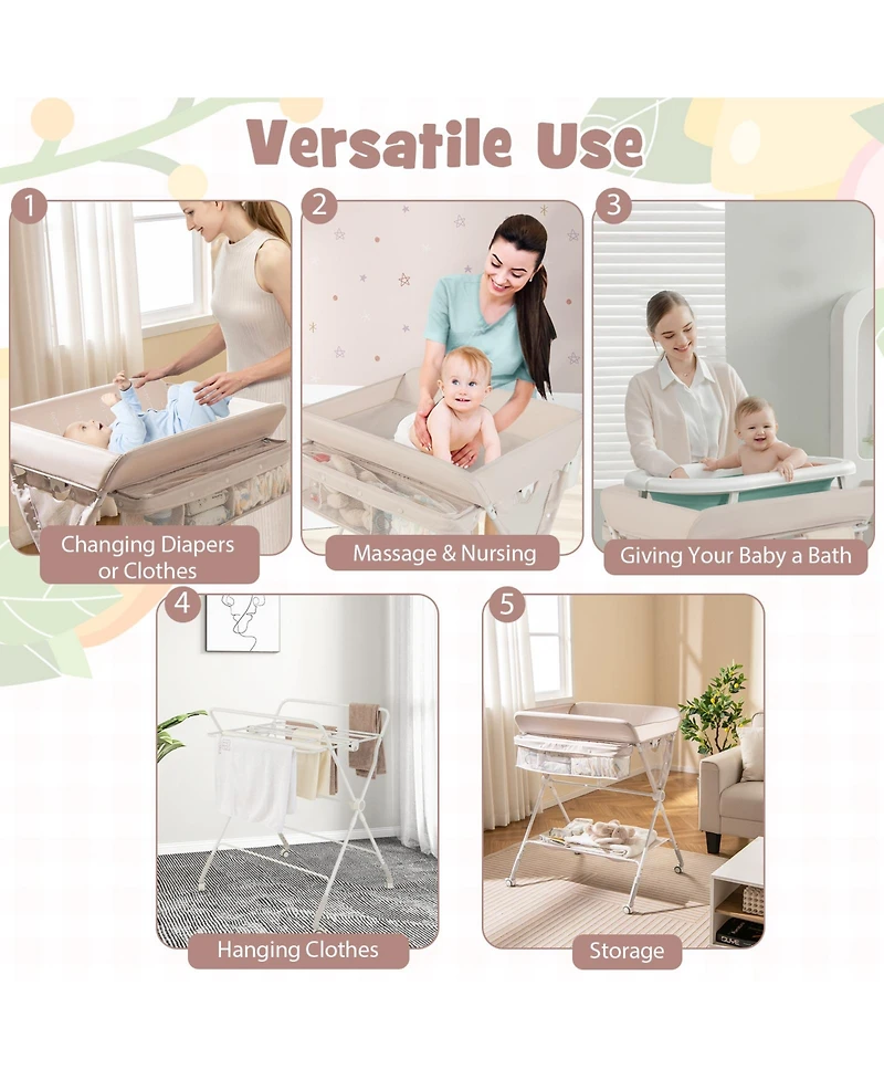 Portable Baby Changing Table with 3-Level Adjustable Height Convenient and Comfortable for Diapering on the Go