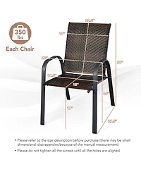 Gymax 12PCS Outdoor Pe Wicker Stacking Dining Chairs Patio Arm Mix Grey