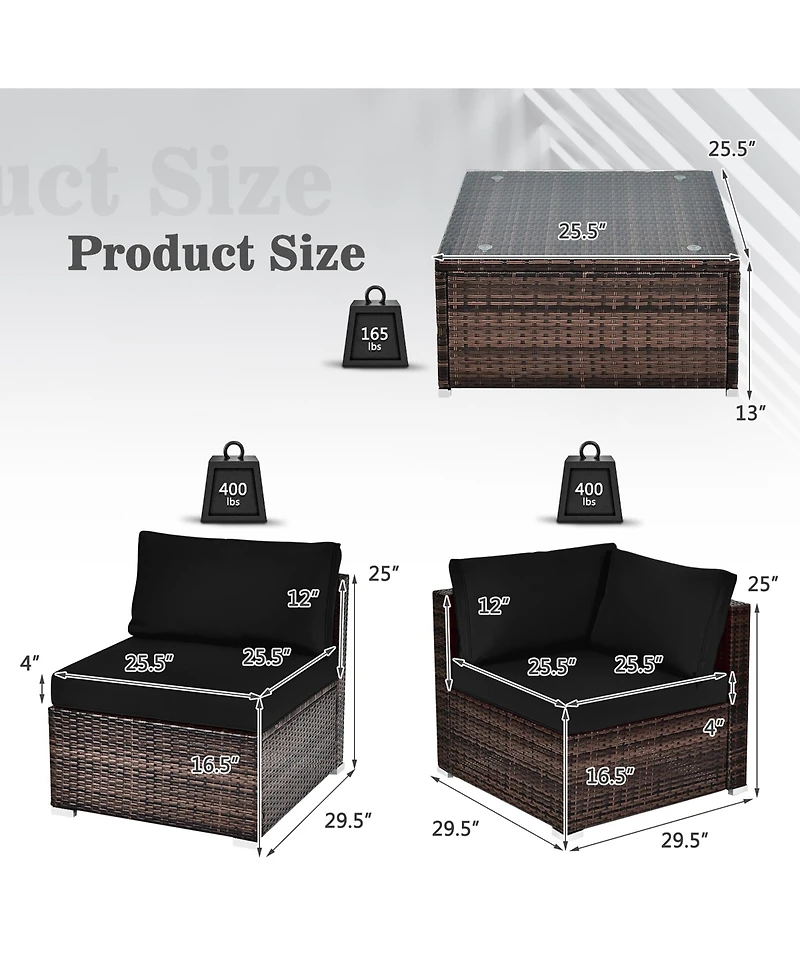 6PCS Patio Rattan Furniture Set Cushioned Sofa Coffee Table Garden