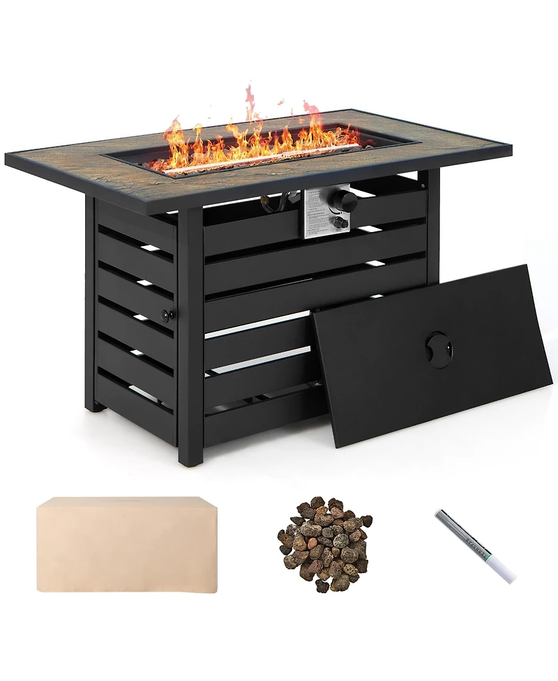 6PCS Patio Rattan Furniture Set 42'' Fire Pit Table Cover Sofa Cushion
