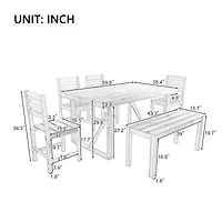 Streamdale Acacia Wood Dining Set Table, Bench, 4 Chairs