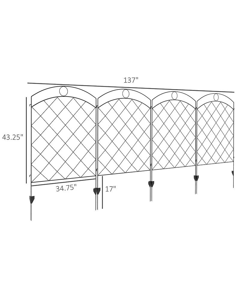 Decorative Black Wire Grid Garden Fence Panels with Arches and Rings