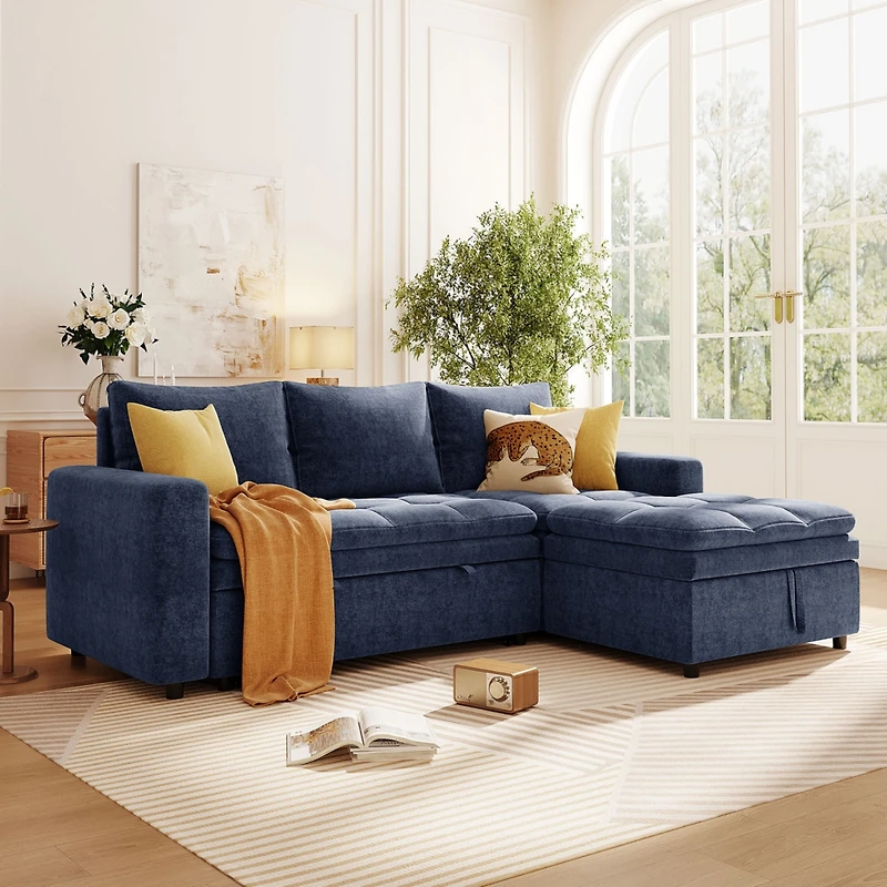 Streamdale Furniture Modern Chenille Fabric Corner Sofa Bed with Storage