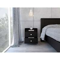 Simplie Fun Aura Nightstand, Metal Handle, Two Drawers, Superior Top