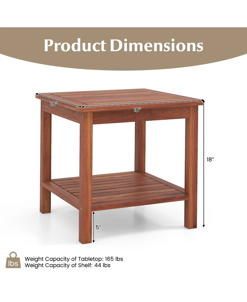 Slickblue Double-Tier Acacia Wood Patio Side Table with Slatted Tabletop and Shelf