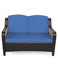 Costway 5PCS Patio Rattan Furniture Set Loveseat Sofa Ottoman