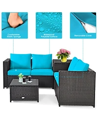 4PCS Outdoor Patio Rattan Furniture Set Cushion Loveseat Storage Table