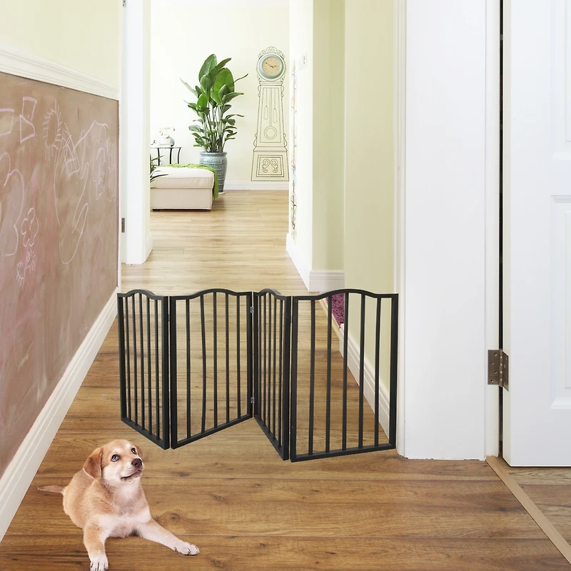Pet Gate – Dog Gate for Doorways, Stairs or House – Freestanding, Folding, black, Arc Wooden