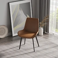 Streamdale Furniture Modern Dining Chair Living Room Black Metal Leg Dining Chair-Brown-2 Pcs/Ctn