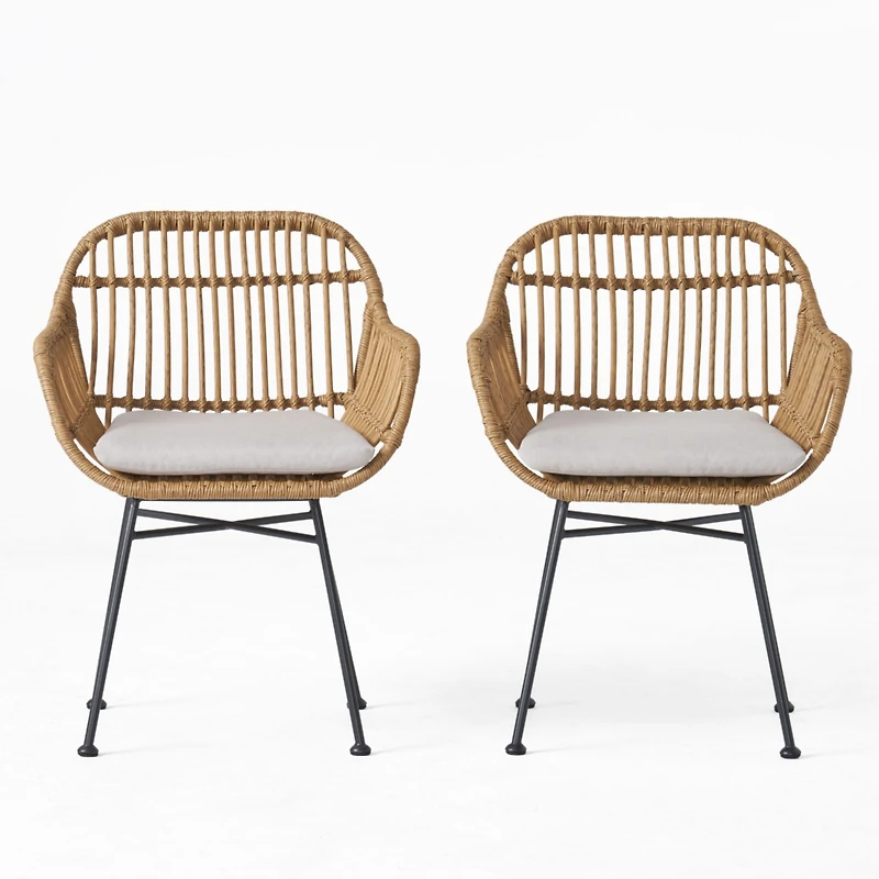 Simplie Fun Modern Rattan Chair Sleek Lines, Durable Rattan, Water-Resistant Cushions