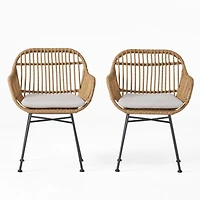Simplie Fun Modern Rattan Chair Sleek Lines, Durable Rattan, Water-Resistant Cushions